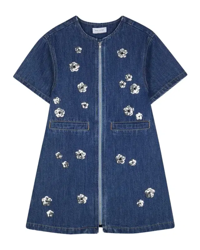 Girl 's The Sequin Daisy Denim Dress, Size 4-6