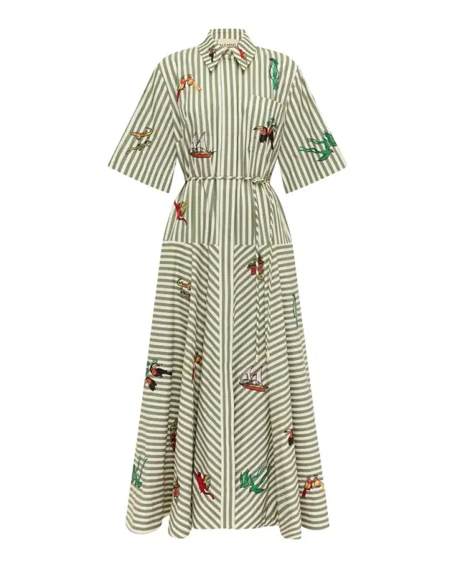 ALÉMAIS Bisou Embroidered Striped Shirtdress