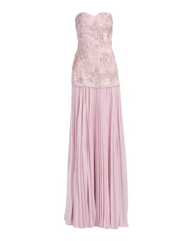 Badgley Mischka Strapless Beaded Bodice Dropwaist Gown