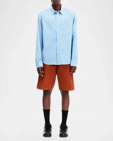 vowels Men's Cotton Gingham Eyelet Button-Down Shirt | Thumbnail 2 vowels Men's Cotton Gingham Eyelet Button-Down Shirt | Thumbnail 2