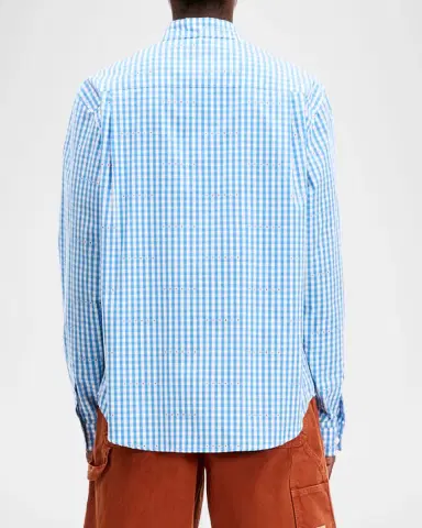 vowels Men's Cotton Gingham Eyelet Button-Down Shirt | Thumbnail 3 vowels Men's Cotton Gingham Eyelet Button-Down Shirt | Thumbnail 3