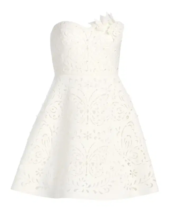 Strapless 3D Floral A-Line Mini Dress
