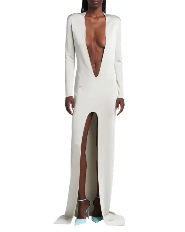 Liquid Fine Viscose Plunging Column Gown