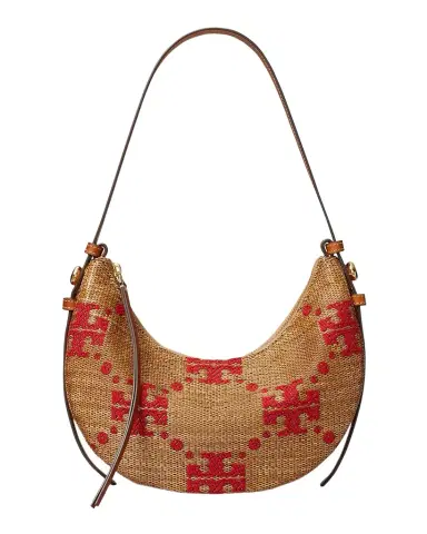 Tory Burch Romy T Monogram Woven Half-Moon Shoulder Bag | Thumbnail 1 Tory Burch Romy T Monogram Woven Half-Moon Shoulder Bag | Thumbnail 1