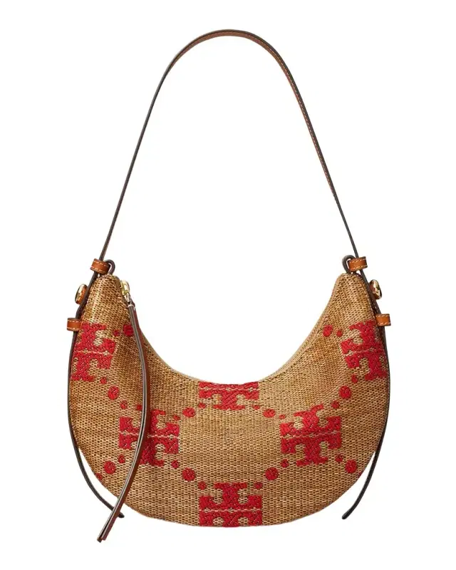 Tory Burch Romy T Monogram Woven Half-Moon Shoulder Bag