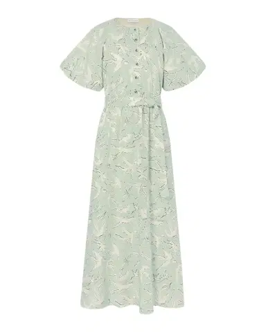 Altuzarra Paulina Dove-Print Cotton Puff-Sleeve Belted Midi Dress | Thumbnail 1 Altuzarra Paulina Dove-Print Cotton Puff-Sleeve Belted Midi Dress | Thumbnail 1
