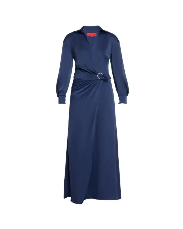 Halston Ivon Faux-Wrap Charmeuse Gown