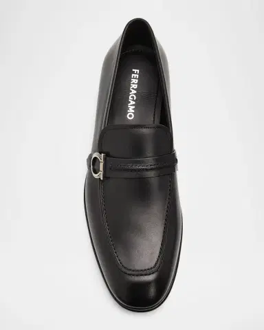 Ferragamo Men's Terence Calfskin Gancini Saddle-Strap Loafers | Thumbnail 6 Ferragamo Men's Terence Calfskin Gancini Saddle-Strap Loafers | Thumbnail 6