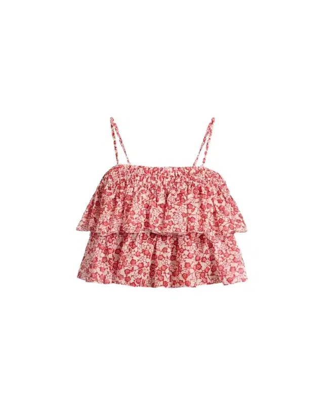 Etoile Isabel Marant Erisa Floral-Print Tiered Ruffle Crop Top