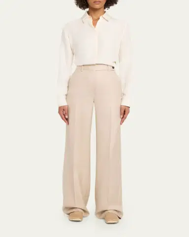 Kiton Metallic Wool-Silk Wide-Leg Pants | Thumbnail 2