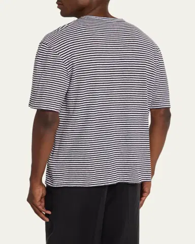 OFFICINE GÉNÉRALE Men's Cotton and Linen Sailor Stripe Crewneck T-Shirt | Thumbnail 3