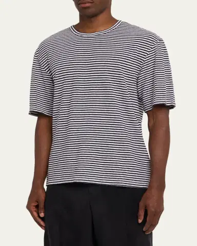 OFFICINE GÉNÉRALE Men's Cotton and Linen Sailor Stripe Crewneck T-Shirt | Thumbnail 4