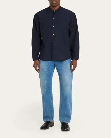 OFFICINE GÉNÉRALE Men's Poplin Band-Collar Button-Down Shirt | Thumbnail 2