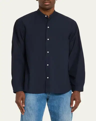 OFFICINE GÉNÉRALE Men's Poplin Band-Collar Button-Down Shirt | Thumbnail 4