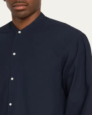 OFFICINE GÉNÉRALE Men's Poplin Band-Collar Button-Down Shirt | Thumbnail 5