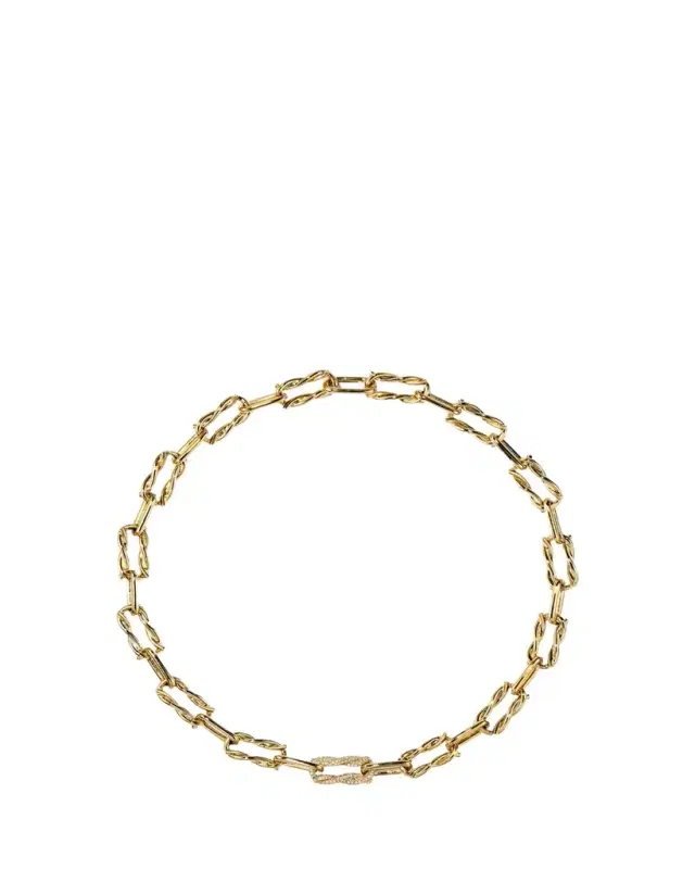 Boochier Ties 18K Gold Single Diamond Pave Link Necklace