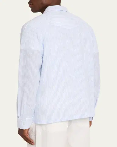 OFFICINE GÉNÉRALE Men's Seersucker Tab-Placket Overshirt | Thumbnail 3 OFFICINE GÉNÉRALE Men's Seersucker Tab-Placket Overshirt | Thumbnail 3