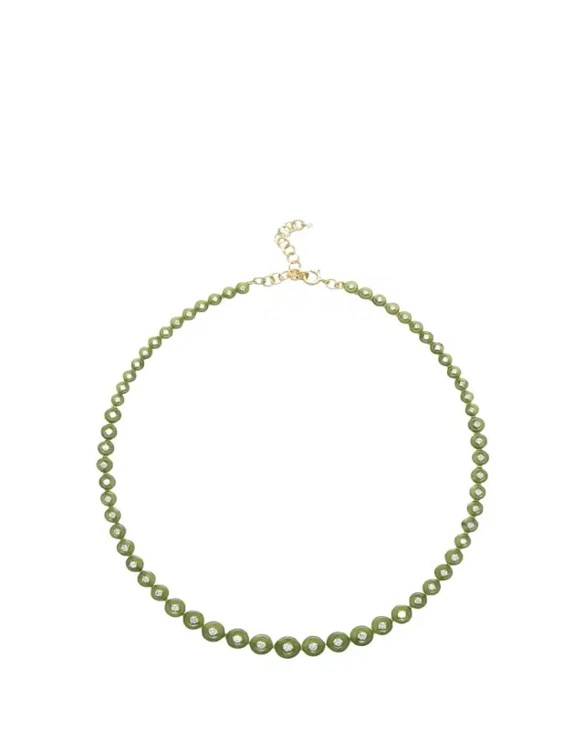 18K Yellow Gold Surrounding Small Necklace with Diamonds and Jade