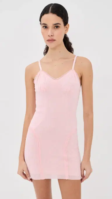 AREA Girly Rib Knit Mini Dress Pastel Pink | Thumbnail 2