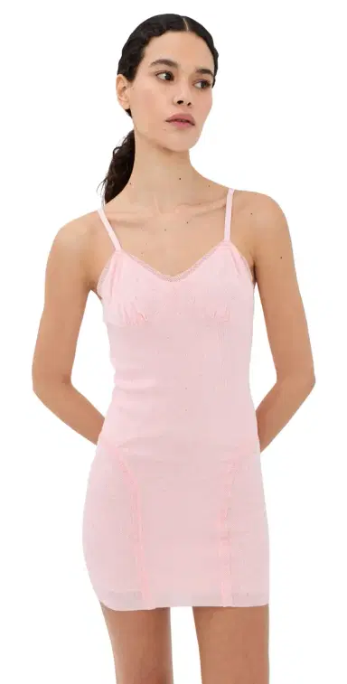 AREA Girly Rib Knit Mini Dress Pastel Pink | Thumbnail 1