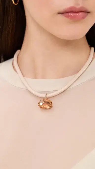 Ettika Oval Pendant Cord Necklace Cream One Size | Thumbnail 3