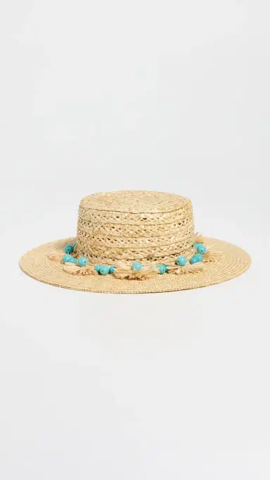 Lele Sadoughi Turquoise Poms Straw Hat | Thumbnail 2 Lele Sadoughi Turquoise Poms Straw Hat | Thumbnail 2