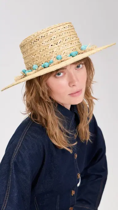 Lele Sadoughi Turquoise Poms Straw Hat | Thumbnail 3 Lele Sadoughi Turquoise Poms Straw Hat | Thumbnail 3