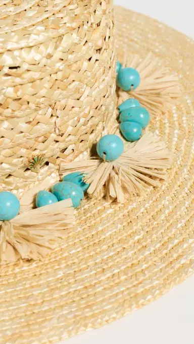 Lele Sadoughi Turquoise Poms Straw Hat | Thumbnail 4 Lele Sadoughi Turquoise Poms Straw Hat | Thumbnail 4