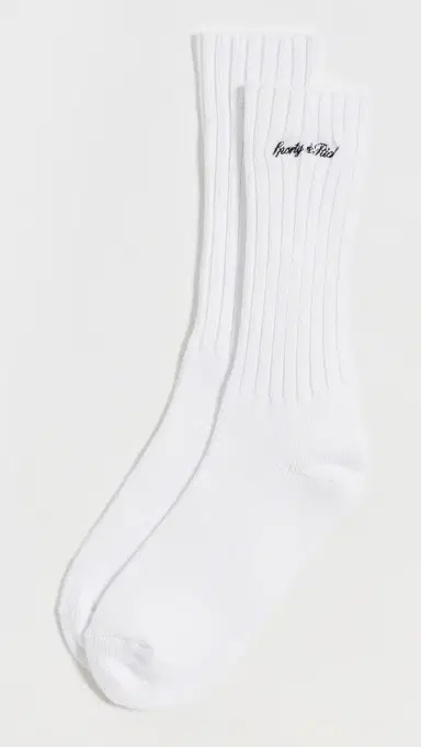 Sporty & Rich Signature Logo Rib Socks White Navy One Size | Thumbnail 2
