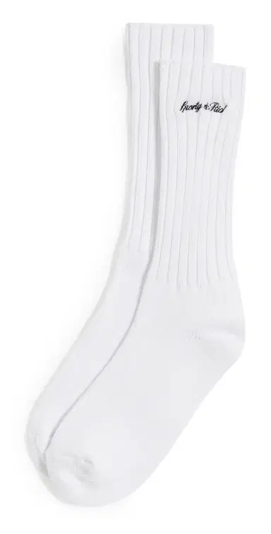 Sporty & Rich Signature Logo Rib Socks White Navy One Size | Thumbnail 1