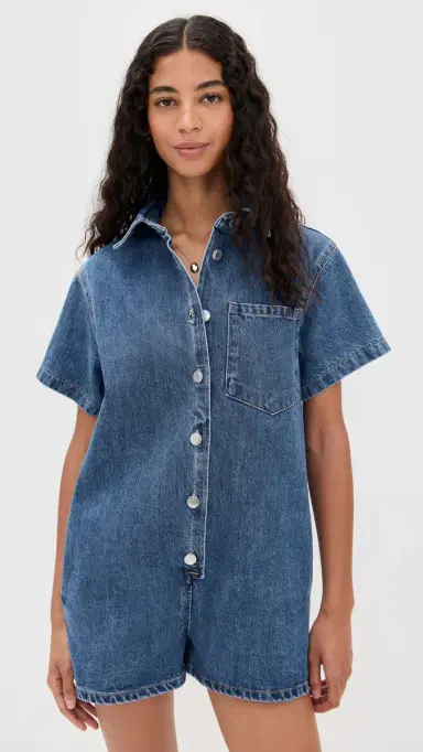 PARKE Short Sleeve Romper Medium Wash | Thumbnail 2 PARKE Short Sleeve Romper Medium Wash | Thumbnail 2
