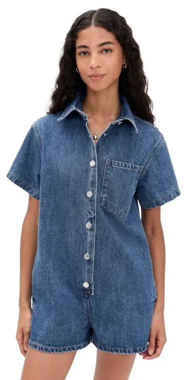 PARKE Short Sleeve Romper Medium Wash | Thumbnail 1 PARKE Short Sleeve Romper Medium Wash | Thumbnail 1