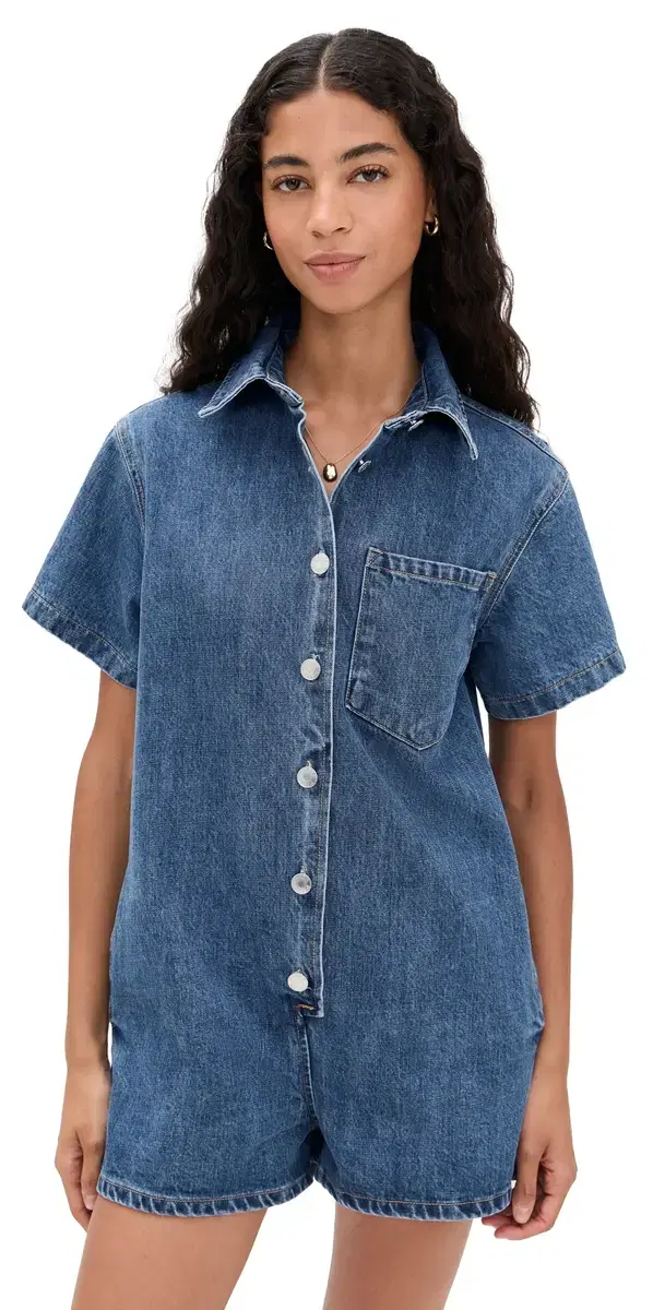 PARKE hort leeve Romper Medium Wash