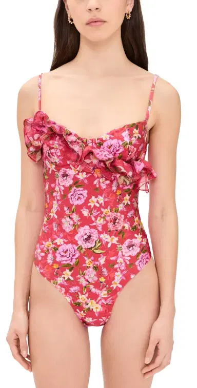 PatBO Peony Ruffle One Piece Red | Thumbnail 1