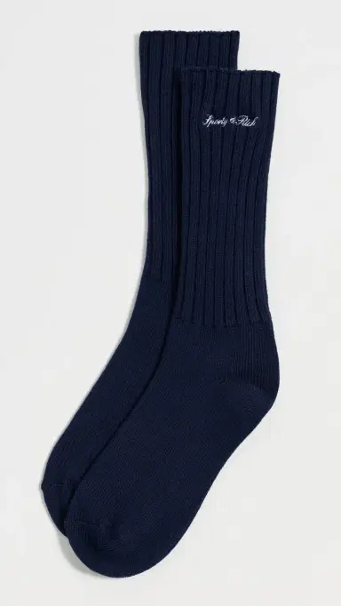 Sporty & Rich Signature Logo Rib Socks Navy White One Size | Thumbnail 2