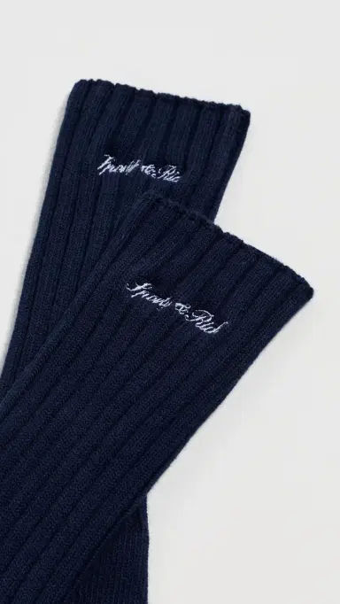 Sporty & Rich Signature Logo Rib Socks Navy White One Size | Thumbnail 3