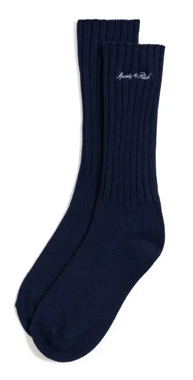 Sporty & Rich Signature Logo Rib Socks Navy White One Size | Thumbnail 1