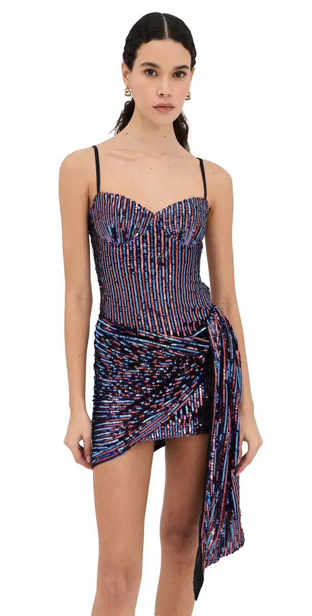 AREA Wrapped Sequin Mini Dress Red Multi