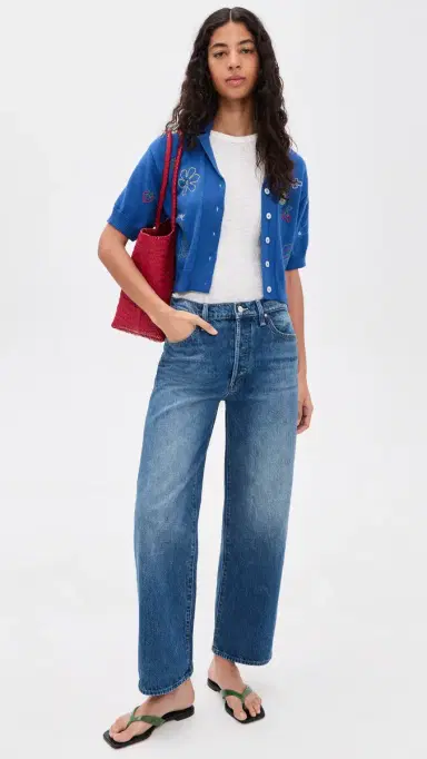 Mother The Dodger Button Flood Jeans Green Thumb | Thumbnail 5