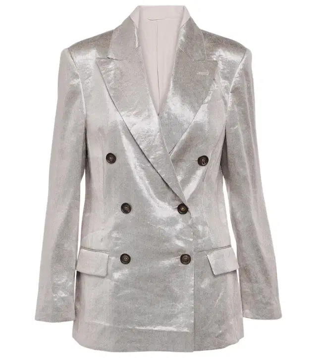 Brunello Cucinelli Double-breasted metallic linen-blend blazer
