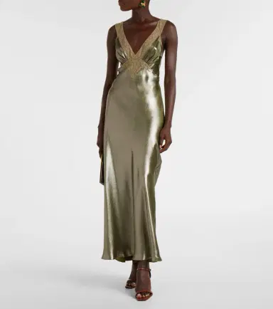 Saint Laurent Lace-trimmed silk charmeuse slip dress | Thumbnail 2