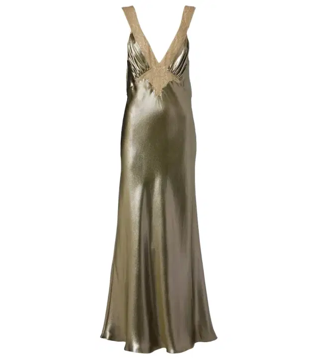 Lace-trimmed silk charmeuse slip dress