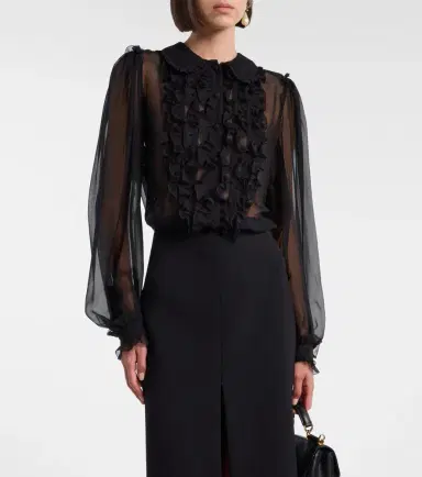 Dolce & Gabbana Ruffled sheer silk blouse | Thumbnail 4