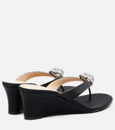 Mach & Mach Double Heart satin wedge thong sandals | Thumbnail 3 Mach & Mach Double Heart satin wedge thong sandals | Thumbnail 3