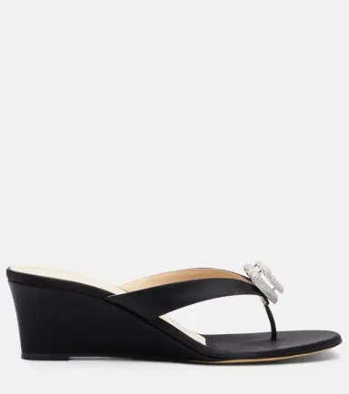Mach & Mach Double Heart satin wedge thong sandals | Thumbnail 4 Mach & Mach Double Heart satin wedge thong sandals | Thumbnail 4
