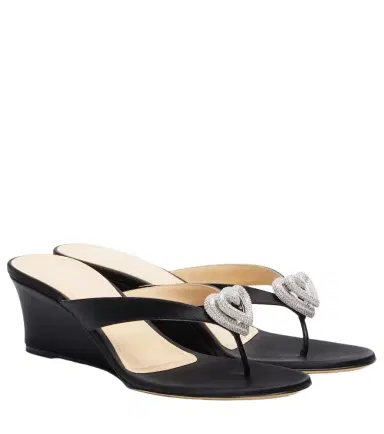 Mach & Mach Double Heart satin wedge thong sandals | Thumbnail 1 Mach & Mach Double Heart satin wedge thong sandals | Thumbnail 1