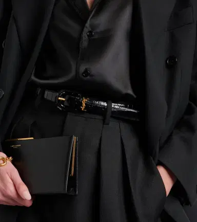 Saint Laurent Cassandre croc-effect leather belt | Thumbnail 3
