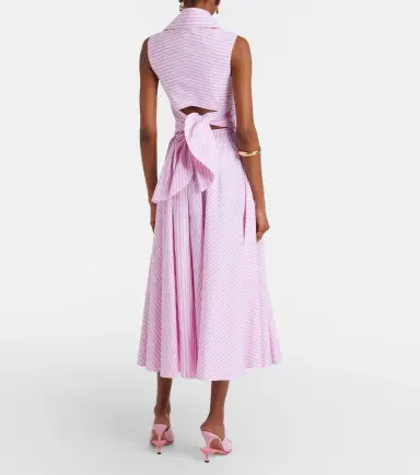Patou Pleated striped cotton poplin midi skirt | Thumbnail 2