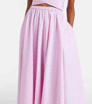 Patou Pleated striped cotton poplin midi skirt | Thumbnail 4