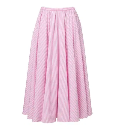 Patou Pleated striped cotton poplin midi skirt | Thumbnail 1